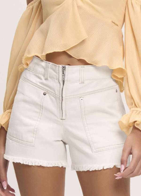 Shorts Juvenil Tecido Jeans Cintura Alta Off Bobbylulu Off White