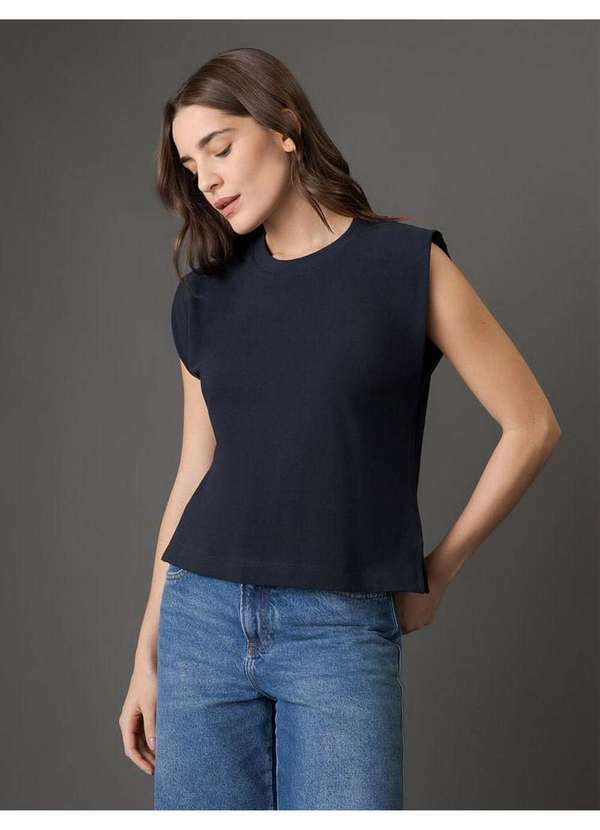Blusa Feminina Fendas Laterais Calvin Klein Jeans - Marinho Azul