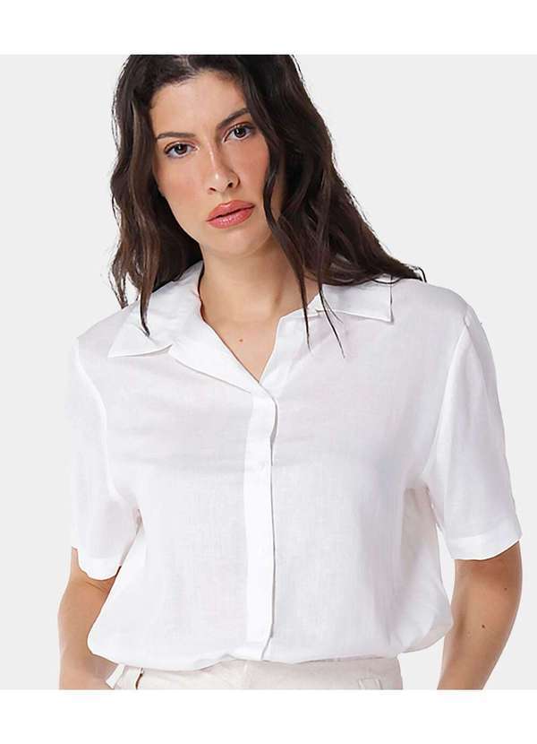 Camisa Branca de Linho com Viscose Manga Curta - Branca