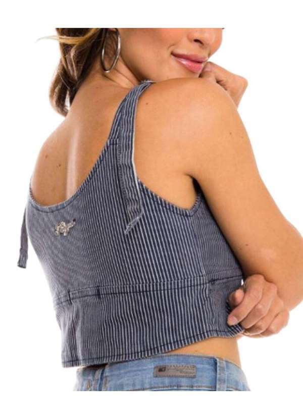 Blusa Top Feminino Sarja Bustiê com Botoes e Alças - Unica