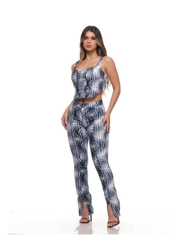 Top Corpete Feminino Sarja Lycra Estampado - Amaciado - Azul