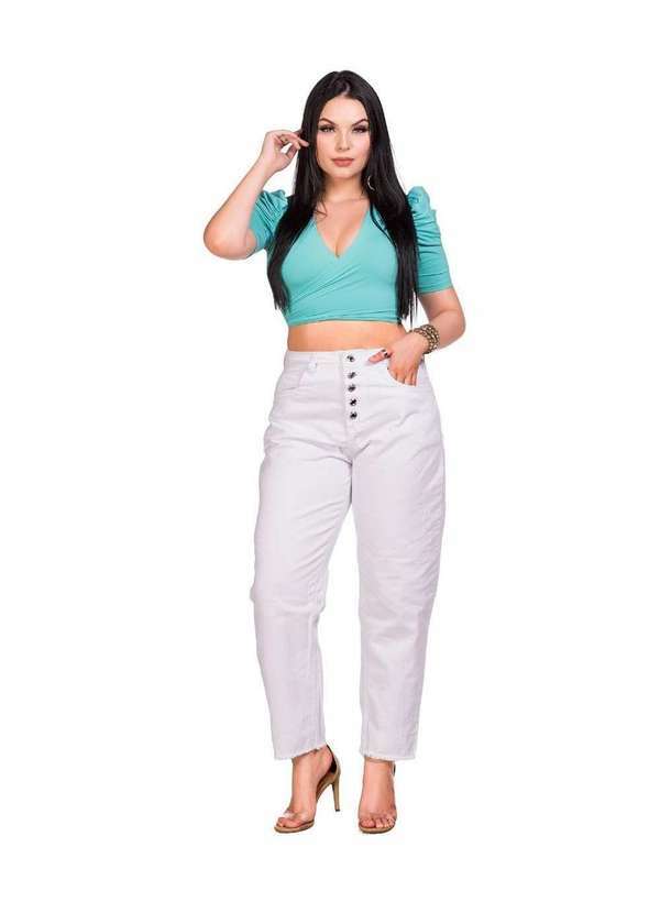 Calça Feminina Sarja Branco Mom - Branco