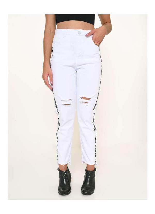 Calça Feminina Sarja Lycra Cropped Mom Branco - Branco