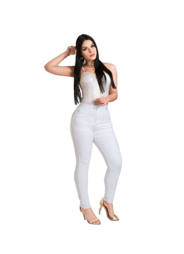 Cigarrete Feminina Sarja Lycra Branca Barra Desfiada - Branco