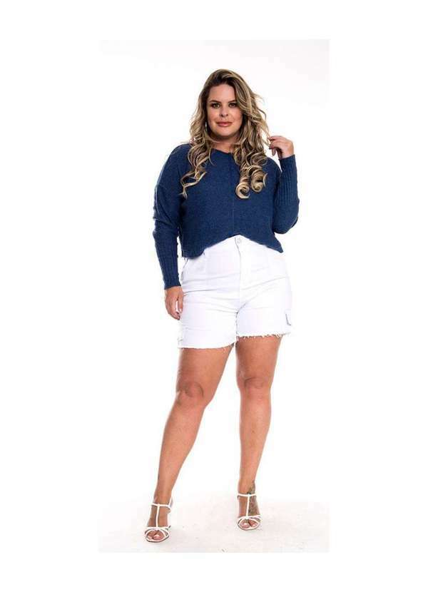 Shorts Sarja Lycra 1/2 Coxa Plus Branco - Branco
