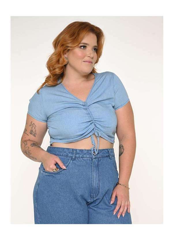 Blusa Feminina Jeans Plus Canaleta Razon Jeans - Jeans Claro