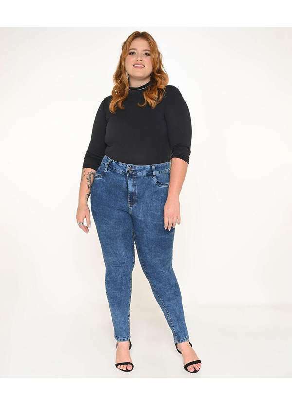 Calça Feminina Jeans Plus Skinny Pala Coração Cós Largo L3/4 - Jeans