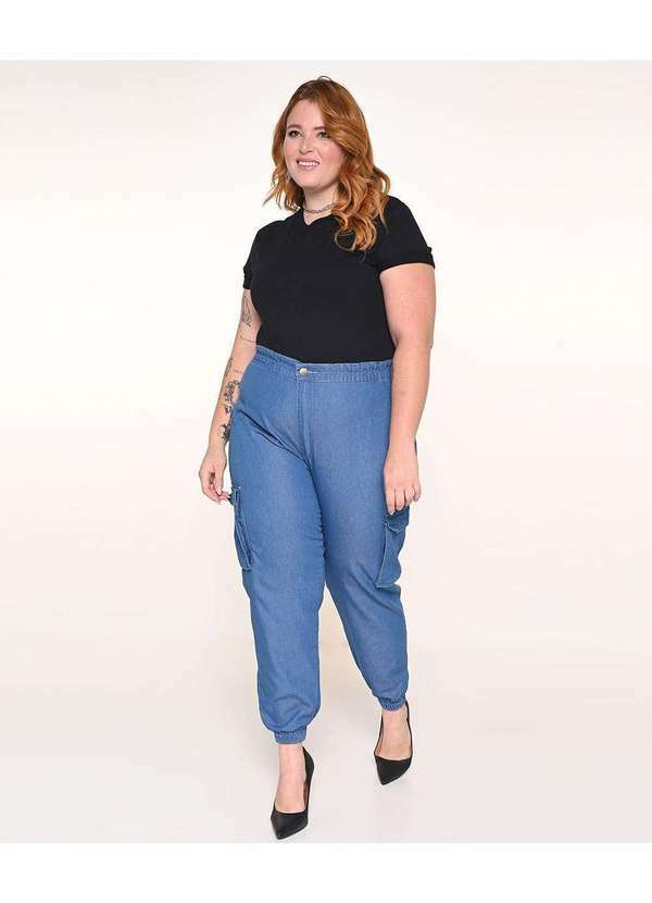 Calça Feminina Jogger Plus Cargo L1/2 - Jeans