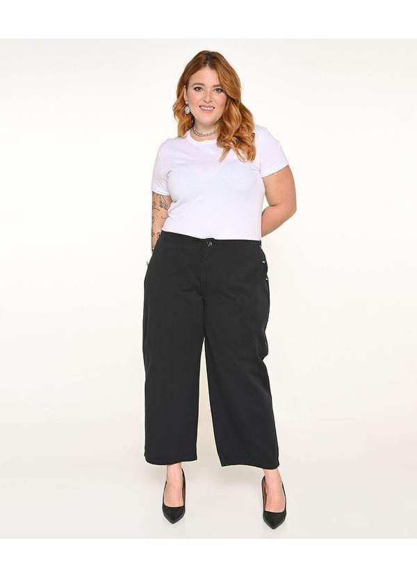Calça Feminina Sarja Plus Pantacourt Preto Marinheiro - Preto