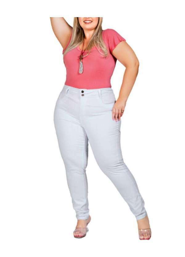 Calça Feminina Sarja Plus Skinny Pala Coração - Branco