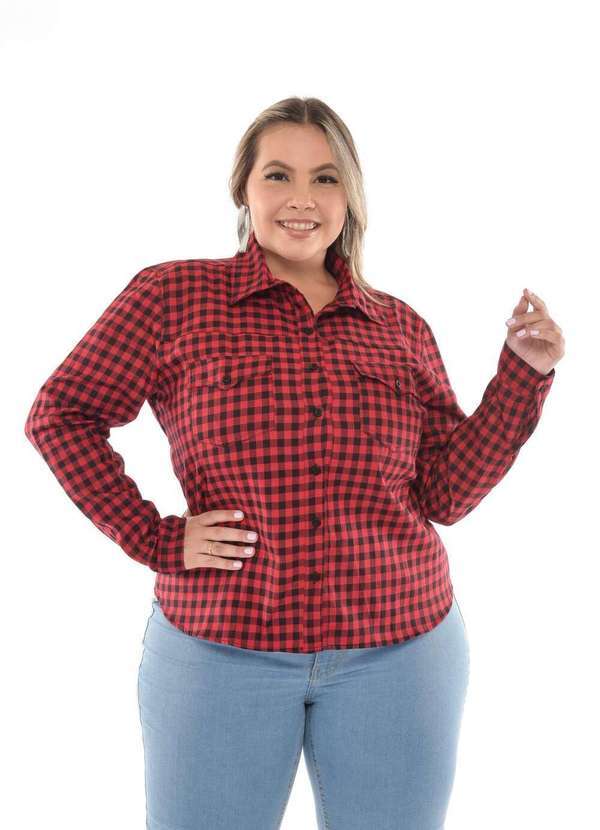 Camisa Feminina Sarja Plus Xadrez Vermelho - Vermelho