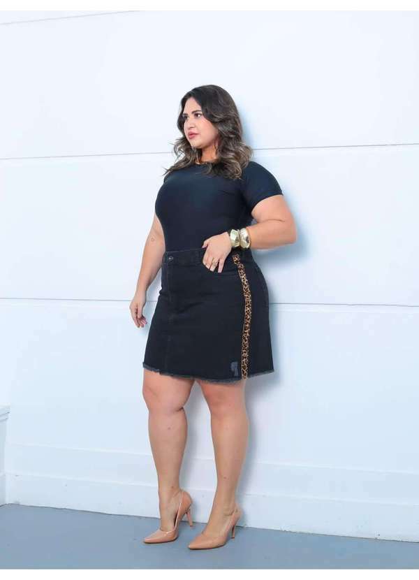 Saia Sarja com Elastano Plus Razon Jeans - Preto