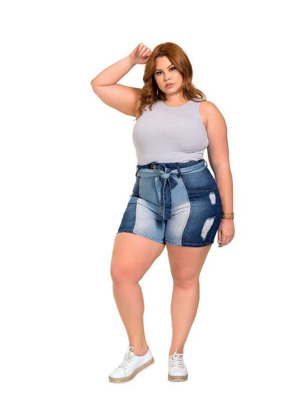 Short Jeans Feminino Plus Clochard Patchwork L1/2 - Jeans