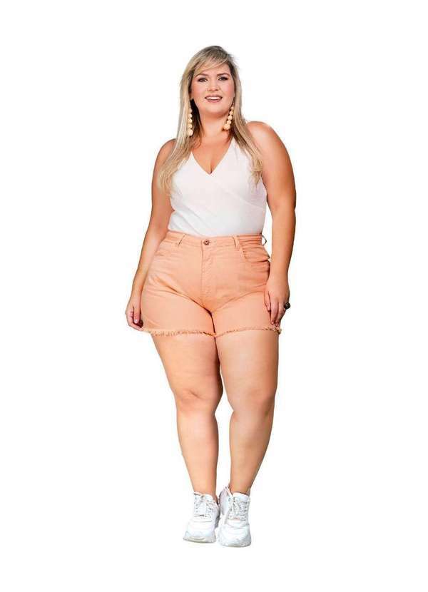 Shorts Feminino Sarja Boyfriend Plus Razon Jeans - Laranja