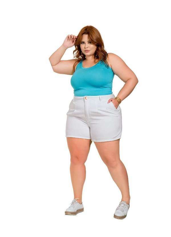 Shorts Feminino Sarja Plus Baggy Branco Razon Jeans - Branco