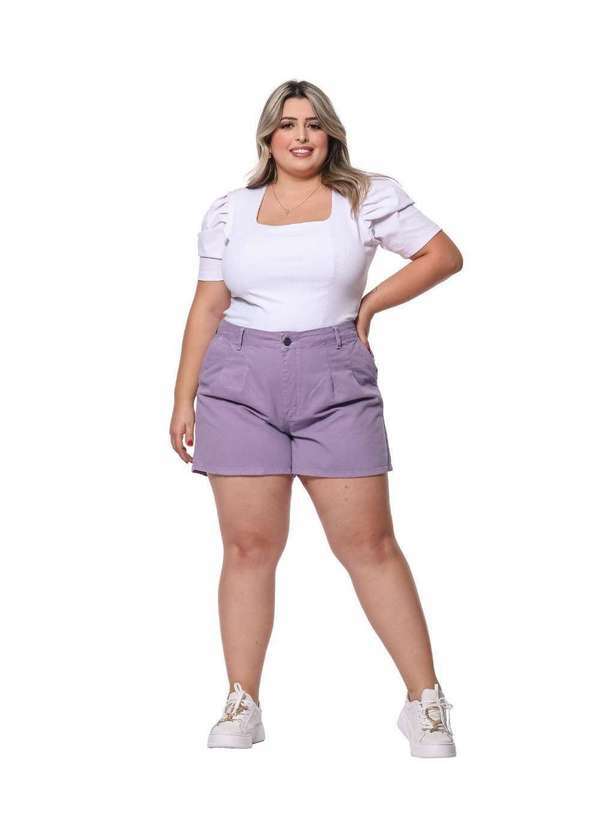 Shorts Feminino Sarja Plus Baggy Razon Jeans Lilás - Lilas