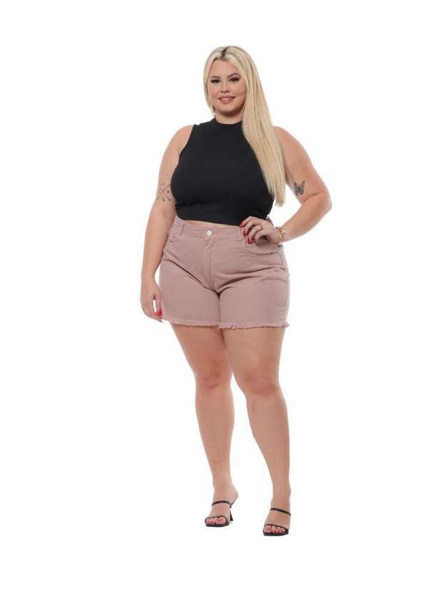 Shorts Feminino Sarja Plus Razon Jeans - Rosa