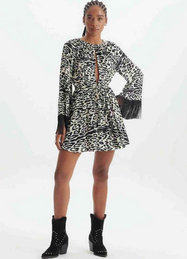 Vestido Curto com Franja Estampado 00810