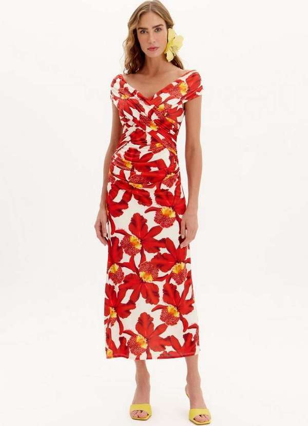 Vestido Justo Ombro a Ombro Super Midi Estampado A2053