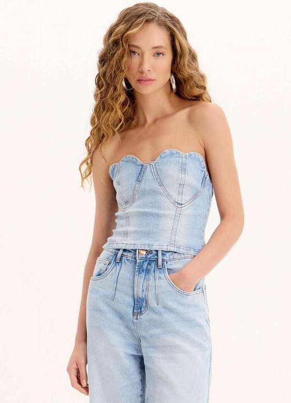 Blusa Corset Curta Jeans sem Alças A0004