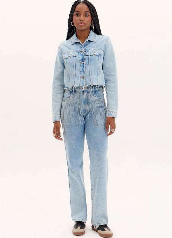 Calça Jeans Reta com Brilhos A0004