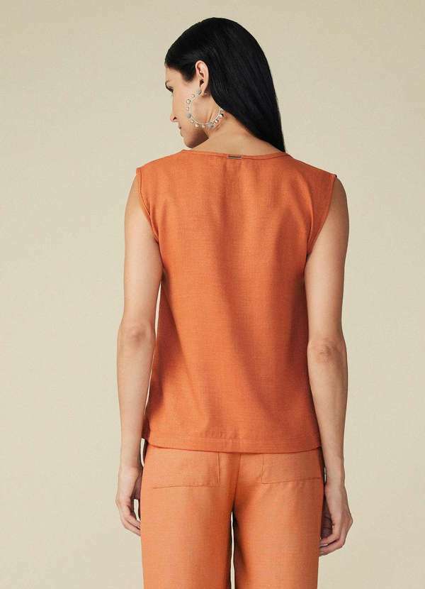 Blusa Maria.Valentina Decote Redondo Cavada Básica Laranja Laranja