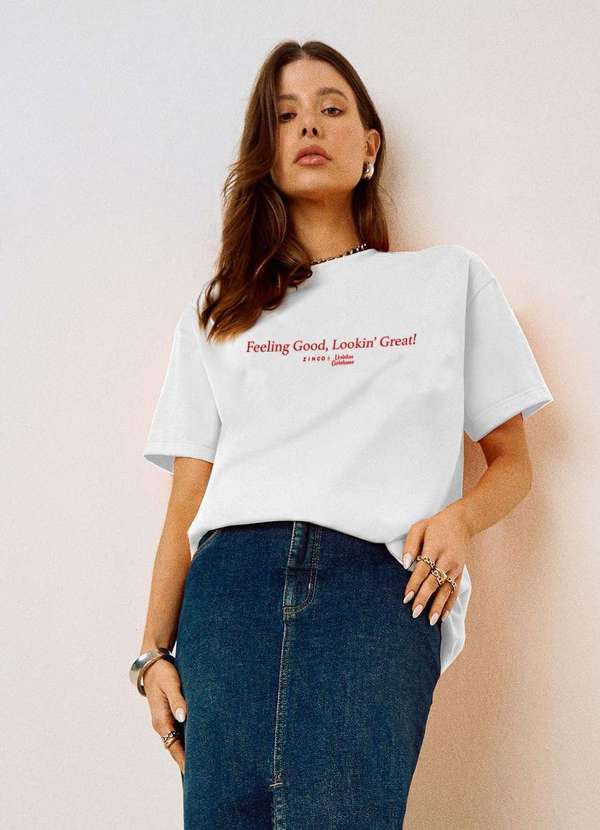 Camiseta Zinco Oversized Decote Careca Manga Curta Alongada Off W Branco