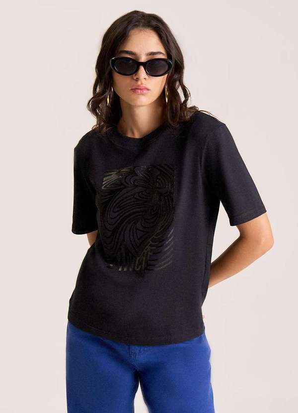 T-Shirt Zinco Decote Redondo Estampa Localizada Preto Preto