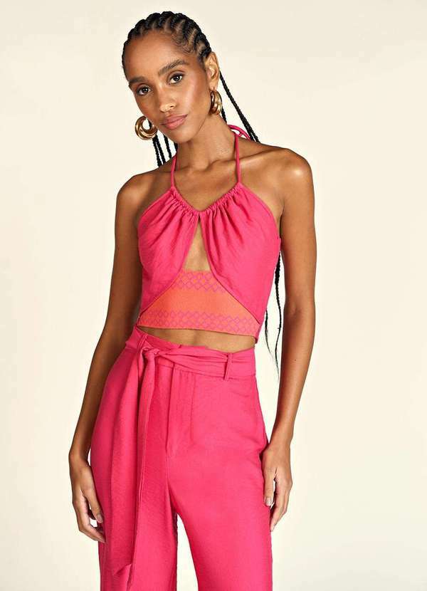 Top Zinco Frente Única Cavado Detalhe Tricô Pink Rosa