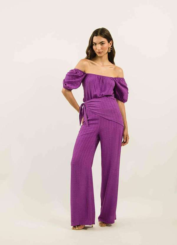 Calça Zinco Pantalona Cós Alto com Lenço Roxo Roxo