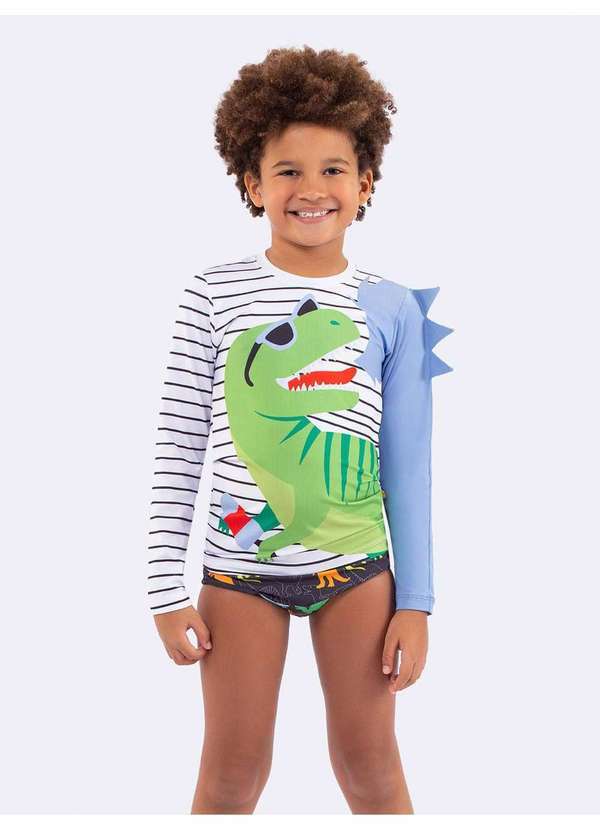 Blusa Manga Longa Dinossauro com Pr Branco