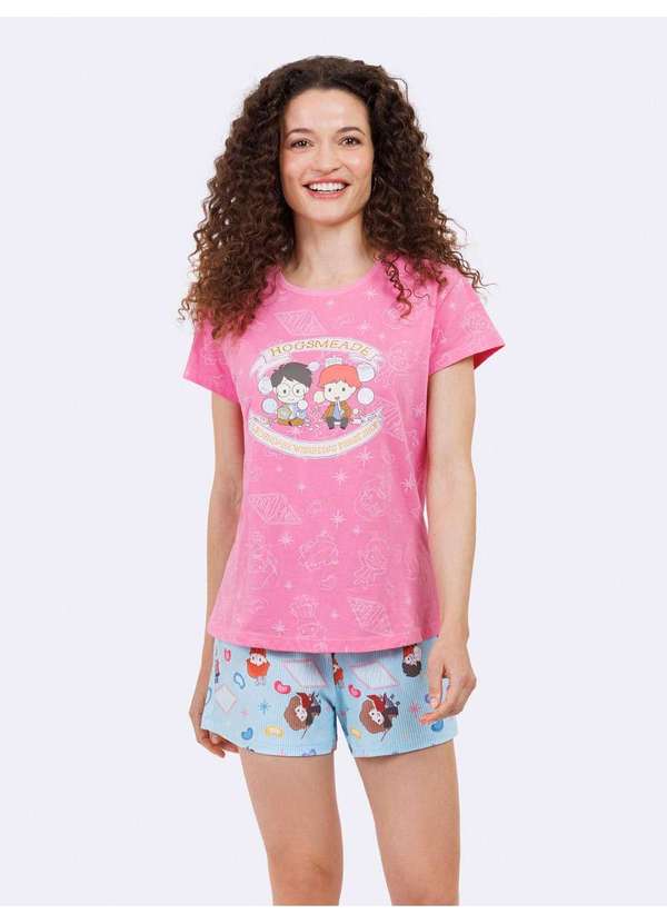 Pijama Manga Curta Harry Potter Hogsmeade Rosa