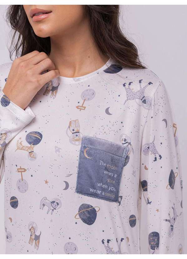 Pijama Manga Longa com Bolso em Fleece Bege