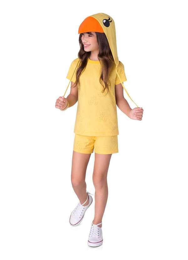 Pijama Manga Curta com Capuz - Passarinho Amarelo