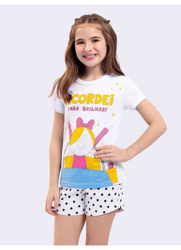 Pijama Manga Curta Infantil Acordei para Brilhar Turma da Bia Branco