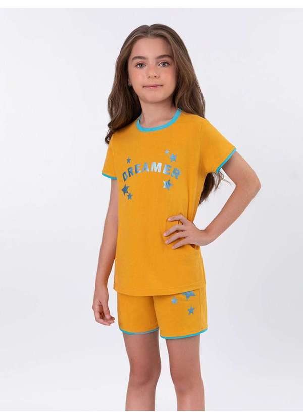 Pijama Manga Curta Infantil Dreamer Amarelo