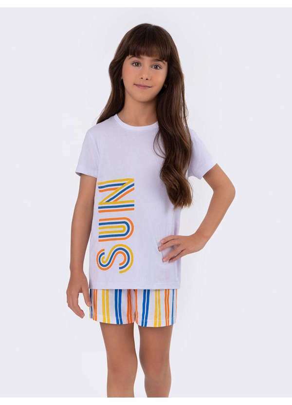 Pijama Manga Curta Infantil Sun Branco