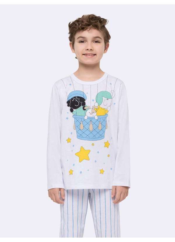 Pijama Manga Longa Infantil Turma da Bia - Conforto e Encanto par Branco