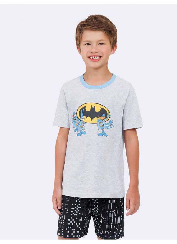 Pijama Manga Curta Infantil Loney Tunes Batman Cinza