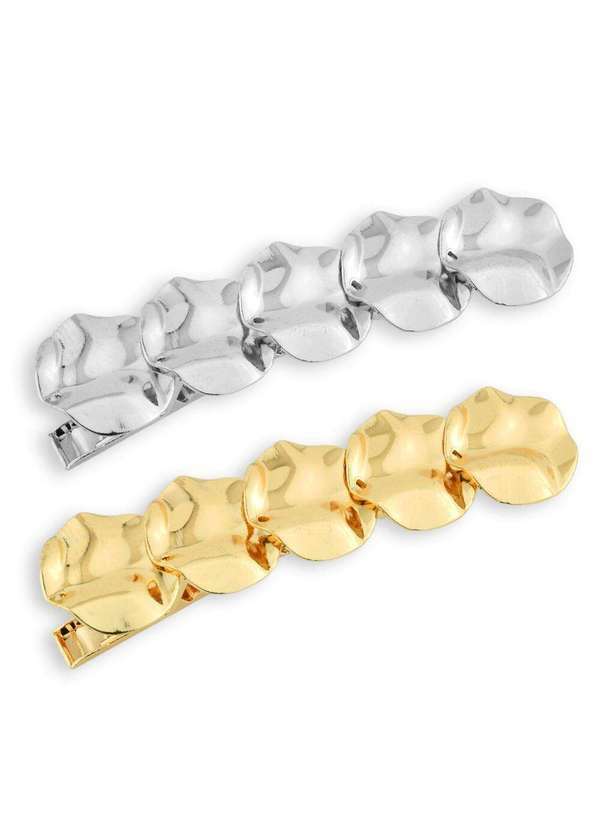 Par de Presilhas de Cabelo Orgânica Prata e Dourado - Douradoprata
