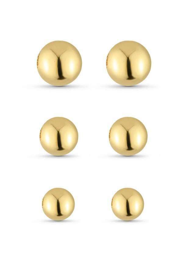 Trio de Brincos Semijoia Bolinhas Polidas 4-5-6mm Banhado a - Dourado