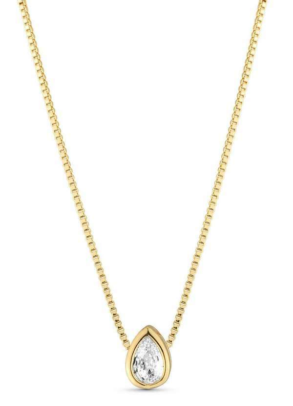Colar Semijoia com Pingente Gota Cristal Banhado a Ouro 18k - Dourado