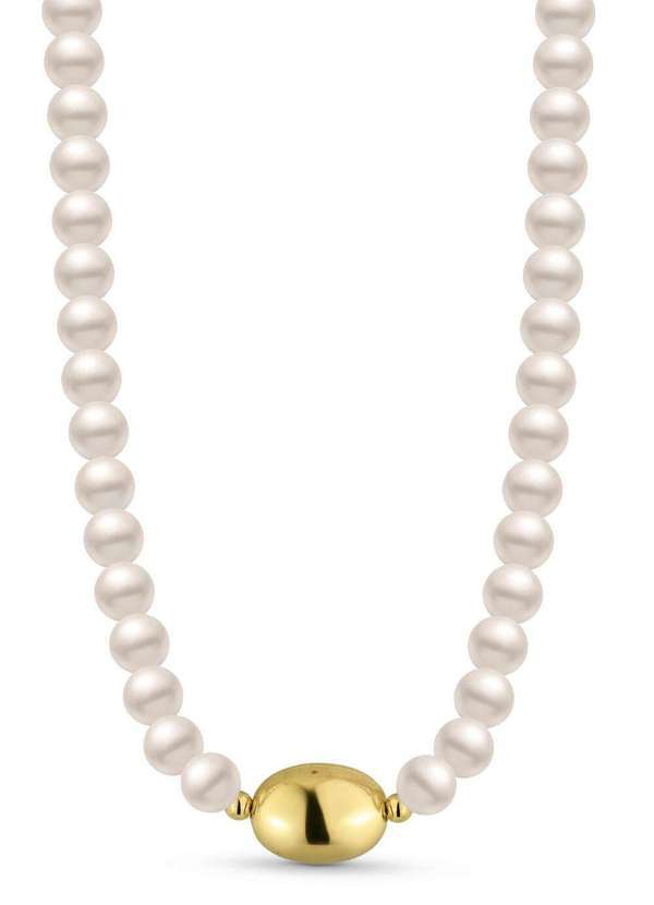Colar Semijoia de Pérolas e Esfera Oval Dourada Banhado a Ouro - Dourado
