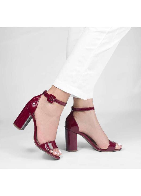 Sandalia Salto Alto Bloco Dominique Marsala Vermelho