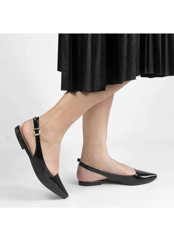 Sapatilha Slingback Bico Fino Elvira Verniz Preto