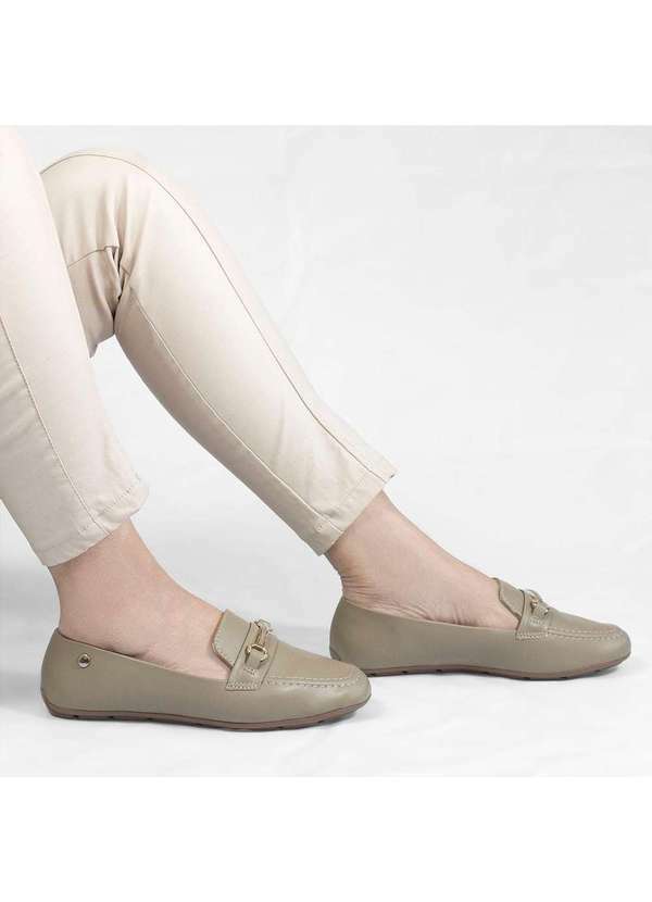 Mocassim Flat Bico Quadrado Rita Taupe Bege
