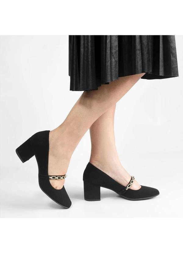 Sapato Retro Salto Bloco Medio Ariel Preto