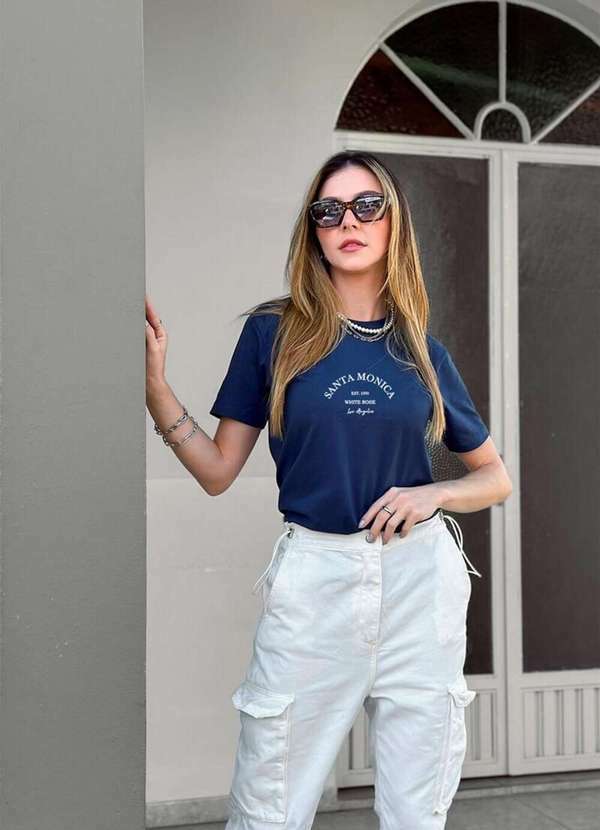 Camiseta Feminina Azul Marinho Santa Monica - Azul