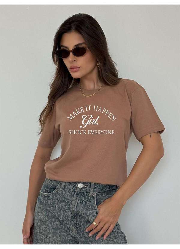 Camiseta Feminina Marrom Claro Shock Everyone - Marrom