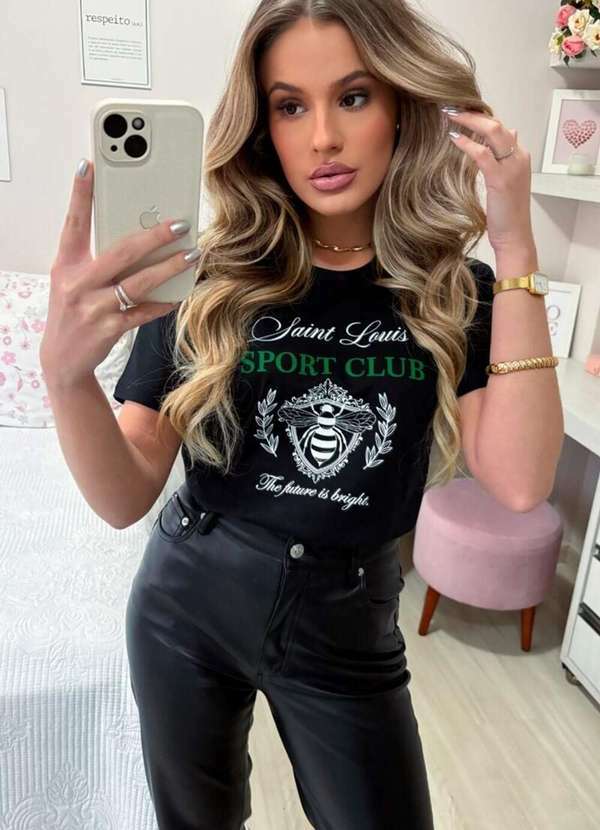 Camiseta Feminina Preta Abelha Sport Club - Preto